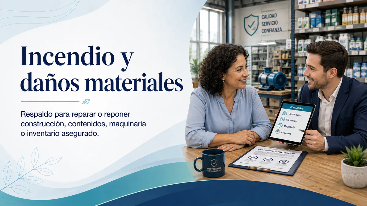 Incendio y daños materiales. Respaldo para reparar o reponer construcción, contenidos, maquinaria o inventario asegurado.